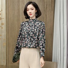 玖伊兰荷叶领中袖印花真丝上衣女2026夏季新款真丝洋气碎花小衫，女装衬衫，阿舍尔精品