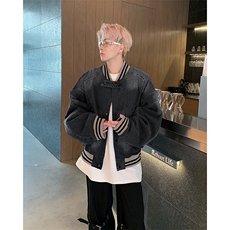 美式复古水洗宽松短款牛仔外套休闲百搭棒球服，男装工装外套，星座410-6（原星座1304-1）