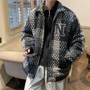 1港风酒店小香风PU皮拼接刺绣大码M-5XL夹克棉衣男8807P115控158图片