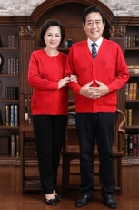 2024秋冬新款中老年男女款福字印花加兜加厚30%羊毛开衫，女装羊毛衫，衣恋羊绒