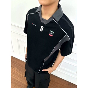 夏季新品美式球衣运动衣服翻领POLO衫男宽松短袖图片