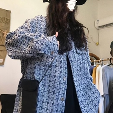 小香风复古粗花呢中长款外套女2024春季港味韩版百搭显瘦宽松上衣，男装夹克，星座506A