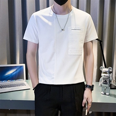 2025新款夏季短袖T恤男潮牌拼接圆领半袖体恤A313-1-G1356-P48，男装T恤，电商A313-1
