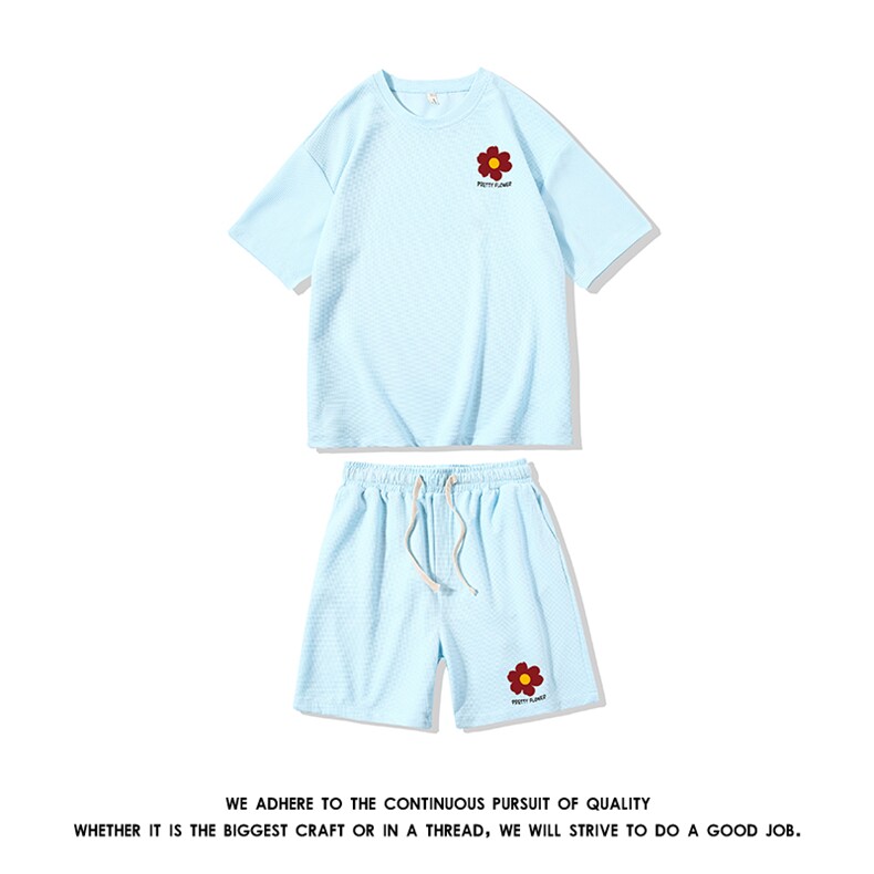 HZ75257-P44华夫格套装男大码休闲运动套装两件套，男装休闲套装，电商A040