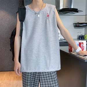 冰丝华夫格背心男夏季韩版潮流日系情侣装薄款刺绣T恤 T1088-P22图片