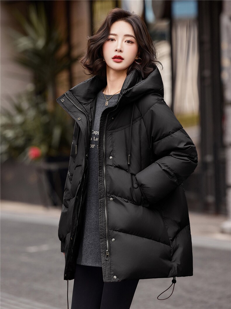 连帽羽绒服女冬季中长款高级感超好看时尚宽松加厚保暖面包服外套,女装羽绒服,靓衣阁