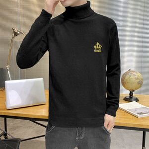 秋冬可翻高领毛衣男皇冠纯色长袖刺绣毛衫打底针织衫深灰M253P33图片