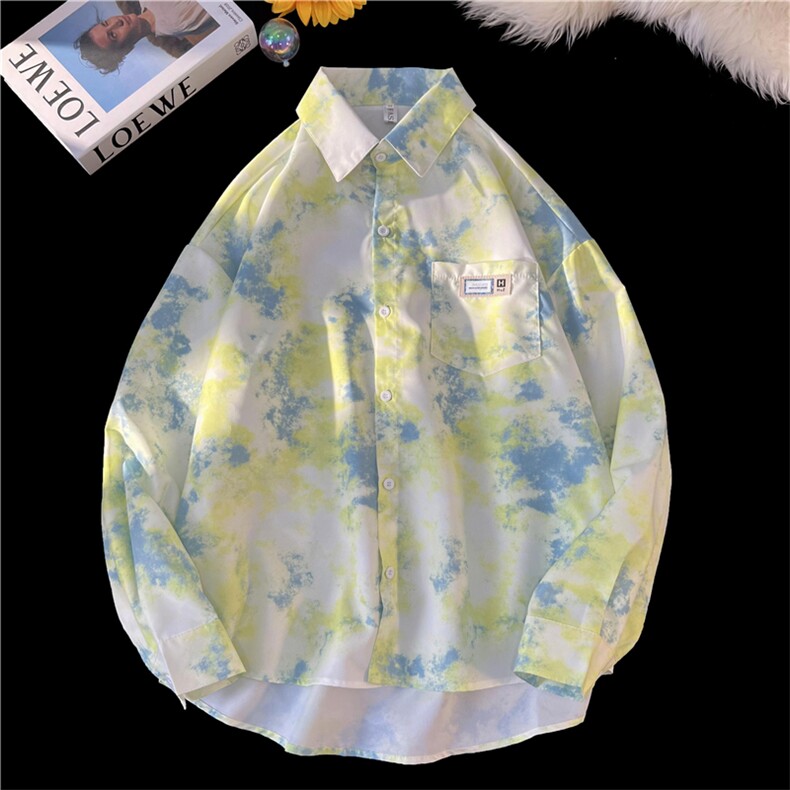 XZ-230-1CS231新平铺简约风水墨扎染宽松百搭休闲长袖衬衫P50控68，男装衬衫，星座230-1