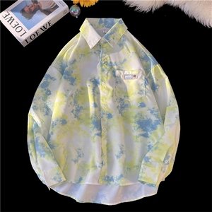 XZ-230-1CS231新平铺简约风水墨扎染宽松百搭休闲长袖衬衫P50控68，男装衬衫，星座230-1