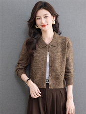 韩系复古花线Polo领针织开衫短款松弛感外穿毛衣外套秋季女装，女装针织衫/毛衣，艾米