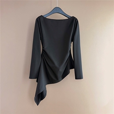 时尚气质套装女春季新款修身显瘦圆领不规则长袖上衣微喇裤两件套，女装套装/套裙，江南