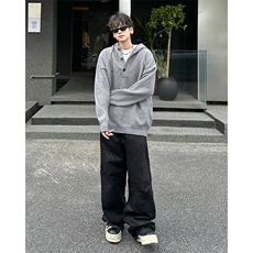 高街纯色连帽针织衫男女冬季学生连帽卫衣高级感毛衣YMH2034-P68，男装针织衫/毛衣，星座302B-2