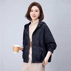 2025秋装新款宽松休闲显瘦简约连帽外套，女装短外套，雪樱依海