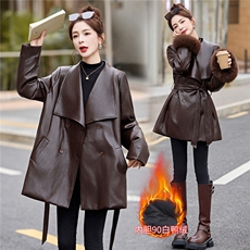 现货2025年冬季新款时尚狐狸毛袖口PU皮保暖中长款羽绒服90白鸭绒，女装羽绒服，蓝诺裳