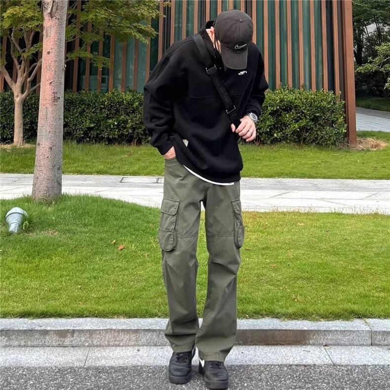 日系复古重磅宽松立领卫衣男美式工装开胸纽扣套头外套,男装卫衣,星座506A