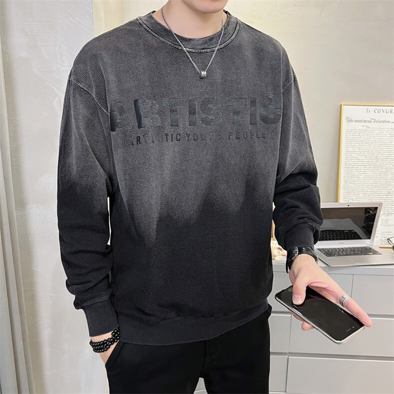 2024秋季新款宽松圆领卫衣男渐变水洗休闲潮牌T恤T631-p65,男装卫衣,电商D303