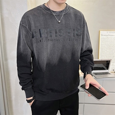 2024秋季新款宽松圆领卫衣男渐变水洗休闲潮牌T恤T631-p65，男装卫衣，电商D303