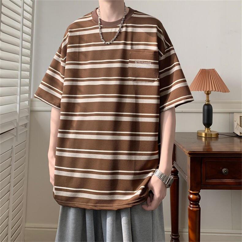 2024夏季新款条纹短袖宽松t恤百搭上衣半袖流行现货T1748-P38,男装T恤,星座512-4