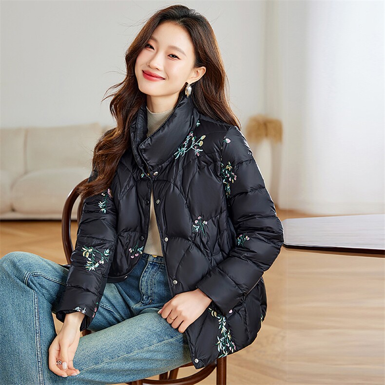 新中式风绣花羽绒服女2024新款冬季红色轻薄中年妈妈白鸭绒外套,女装羽绒服,浙宝281