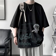 HT73187-P22NASA联名同款华夫格t恤男短袖男大码五分袖大皂风，男装T恤，电商A040