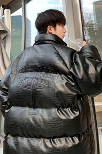港风鳄鱼纹钢印字母图案设计大码休闲潮流棉衣男MY77727P128控168图片