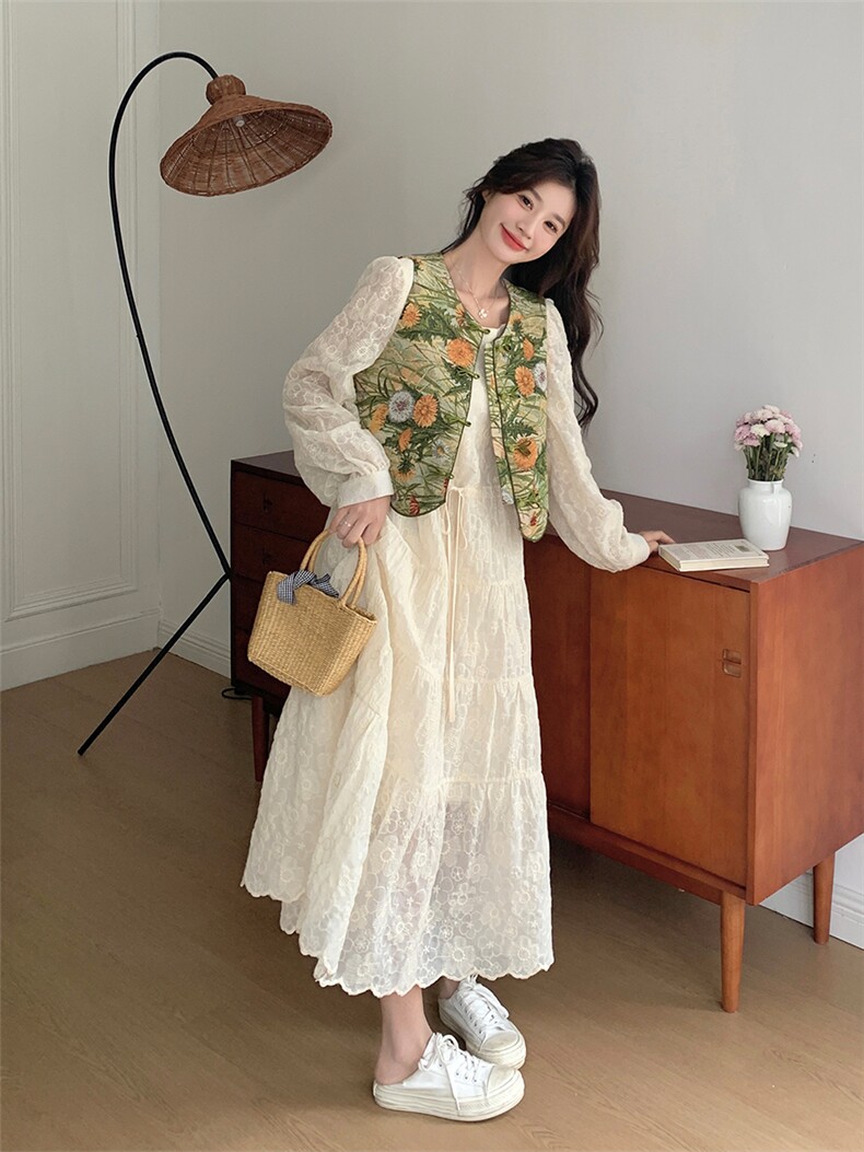 超好看提花马甲连衣裙套装女2025春季新款法式设计感仙女裙两件套,女装套装/套裙,浙宝301