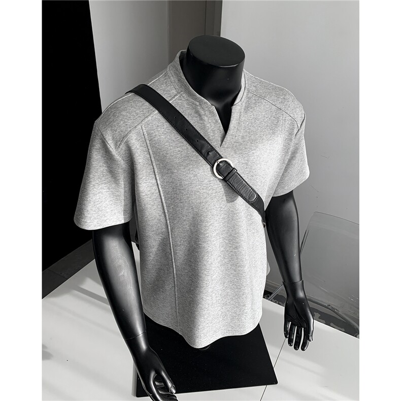 夏季主推新款正肩V领拼接男装短袖T恤大码休闲夏装上衣S424-特P28,男装T恤,电商A233-1