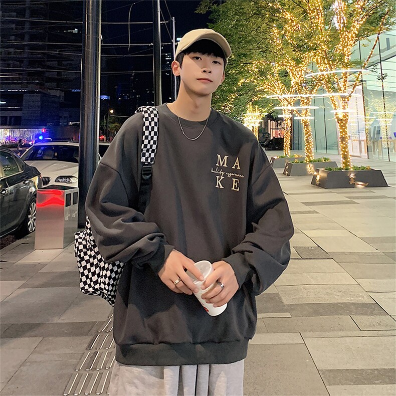 港风圆领卫衣男落肩打底衫潮流百搭上衣外套XZ214-8Y014P28,男装卫衣,星座1204-3