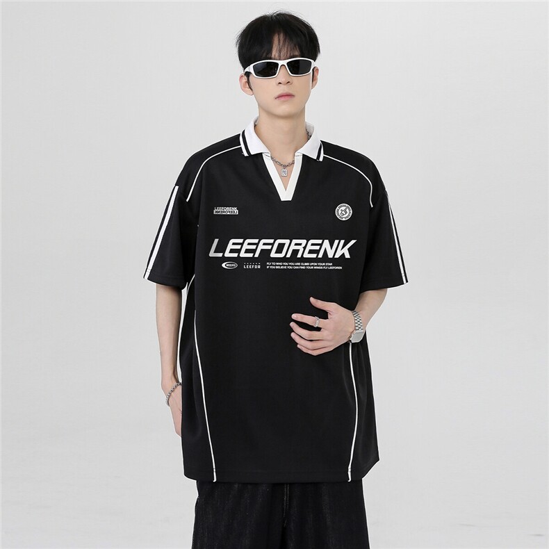 翻领解构休闲百搭街头青春少年感男女同款短袖POLO衫T恤T58-P38,男装T恤,电商C307