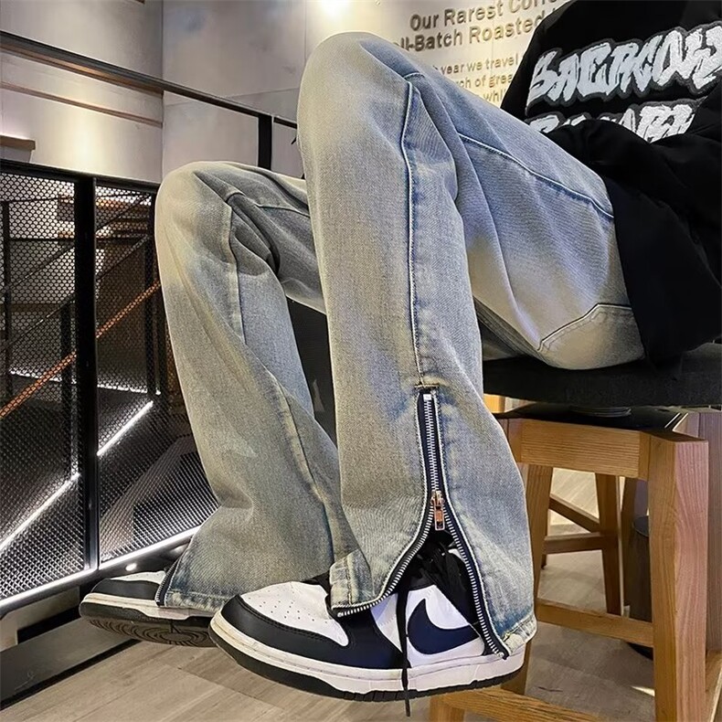 美式hiphop裤子高街潮牌ins裤脚开叉牛仔裤男大破洞长裤K3274-P41图片