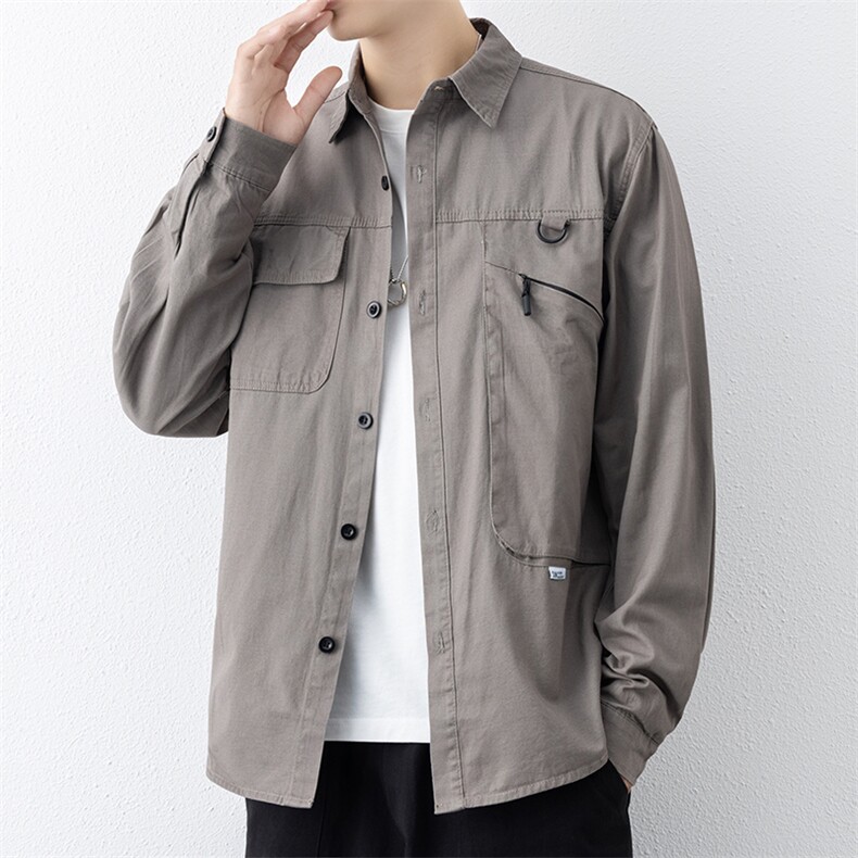 衬衣男新款纯棉工装翻领休闲时尚长袖衬衫XZ310B-3-CY805-P58,男装衬衫,星座310B-3