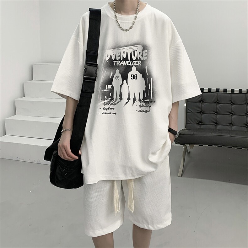 华夫格套装运动短袖t恤套装休闲两件套一套HZ84374-P44,男装T恤,电商A040