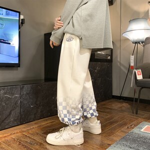 2023春新款数据款 港风撞色棋盘格束脚休闲运动裤 KZ01-P48控59图片