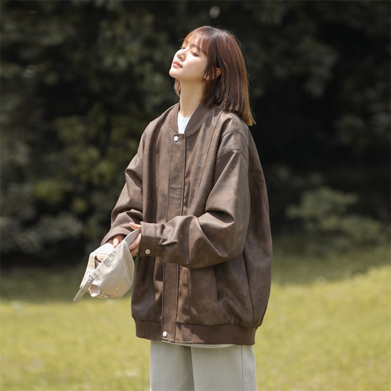 中性风痞帅男装外套美式短款夹克PU皮机车服DSA157B-J206-P90图片