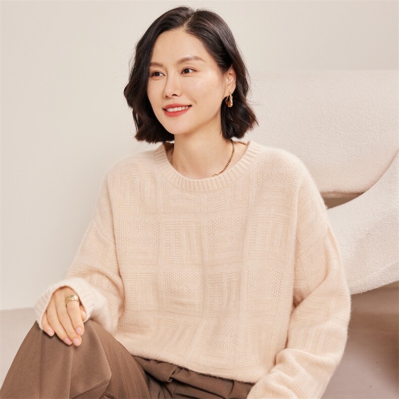 加厚保暖女羊绒衫舒适百搭显瘦圆领毛衣品质30%羊绒材质秋冬,女装羊绒衫,名驰羊绒