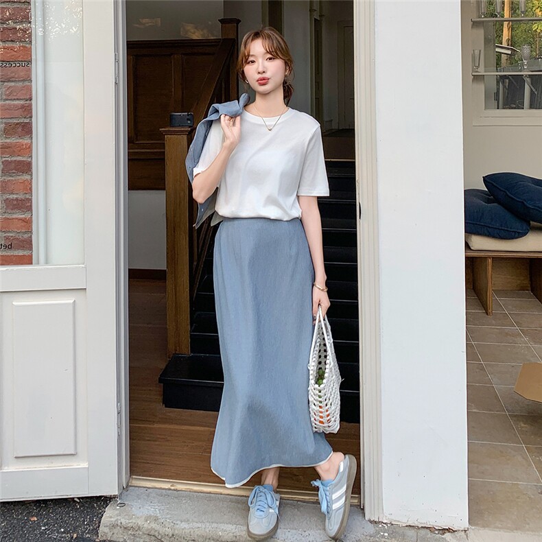 韩版度假风圆领无袖马甲+半身裙两件套女2025春夏新款百搭套装潮,女装套装/套裙,2C166