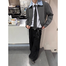 北欧都市假两件可拆卸双层领夹克正肩短款静奢男外套JKA911，男装夹克，星座516A