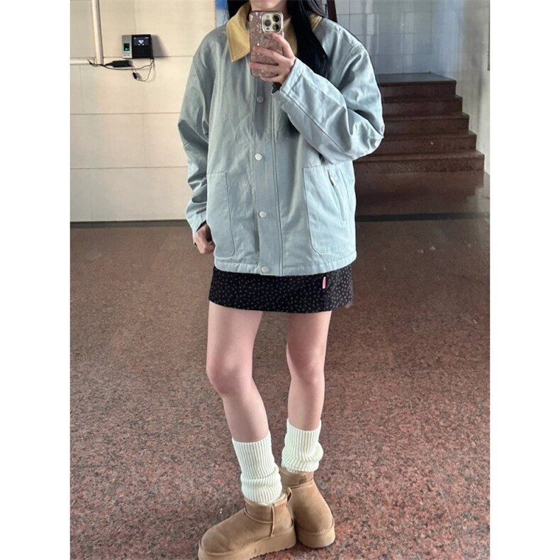 美式复古工装外套女春秋款小个子夹棉加厚拼接撞色潮牌翻领夹克潮,男装夹克,星座1210-1