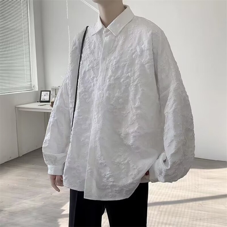 暗黑系轻熟风浮雕褶皱长袖衬衣外套男日系vibe风禁欲系高级感夹克,男装夹克,星座1210-1