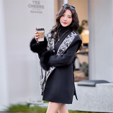 羽绒服女中长款2024冬新款超好看独特漂亮小香风黑色收腰毛呢外套，女装羽绒服，雅静靓衣