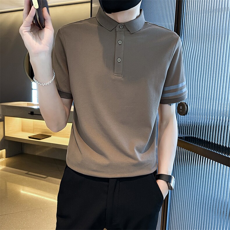 高级感2026夏季条纹织带设计短袖翻领Polo衫轻奢T0251-P55,男装T恤,电商D342