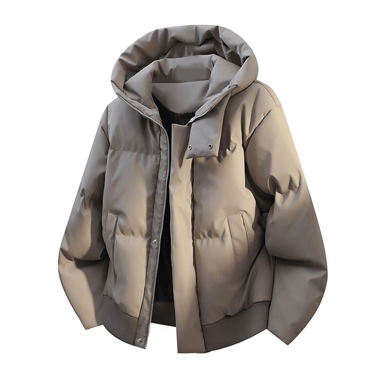 现货5W件冬季三防重磅boxy短款羽绒连帽PU皮棉衣外套防风加厚棉服，男装棉衣，电商A443