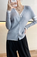 简约休闲百搭秋季女包芯纱TB假两件套针织衫，女装针织衫/毛衣，恒恩羊绒