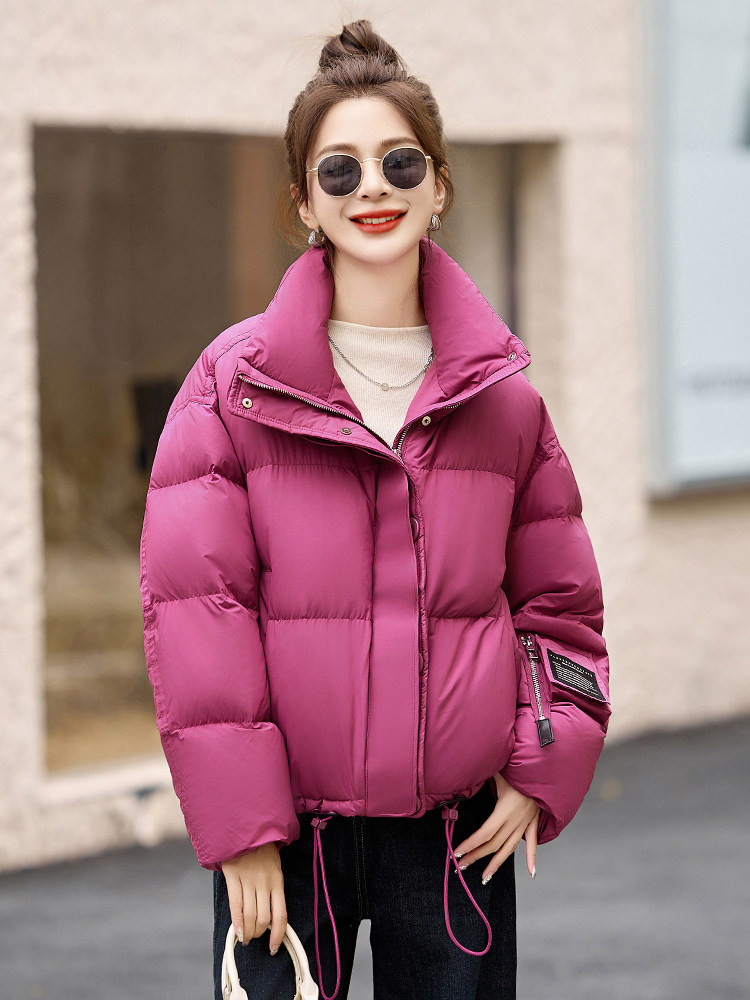 玫红色时尚显白羽绒服女2024冬季新款小个子加厚白鸭绒面包服外套,女装羽绒服,艾仟回(原伊仟回)
