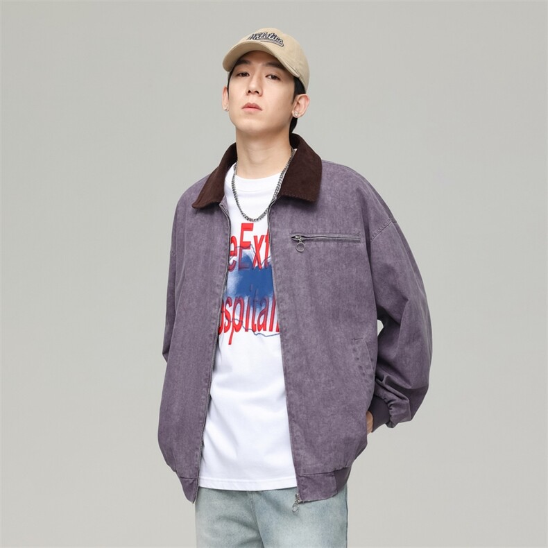 美式翻领水洗工装外套男春秋季休闲潮牌飞行夹克0669P105，男装夹克，电商A400（原B301）