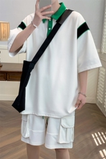 夏装学生简约休闲Polo衫2023撞色短袖T恤套装男女6629-P65控价88，男装Polo衫，电商A441-1