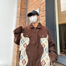 美式潮灯芯绒拼接翻领夹克男秋季宽松情侣百搭休闲外套个性WT533，男装夹克，星座1116A-1（原606A）