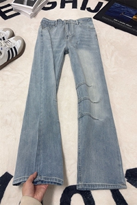 B221美式ins高街暗黑宽松直筒竹节纹工装牛仔裤LK26629-特P48控88图片