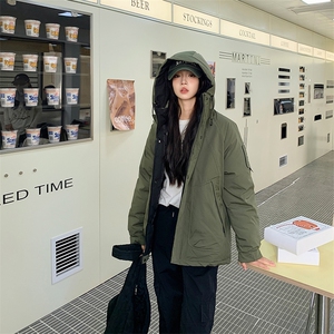 现货小个子简约棉衣抽绳连帽领子保暖女厚2024年棉服外套图片