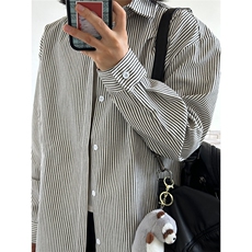 高品质牛仔条纹衬衫潮牌长袖衬衣潮流宽松休闲外套CS017-P30，男装衬衫，星座301C-5